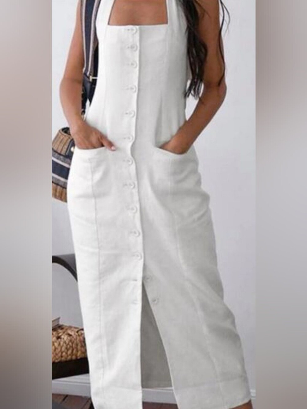 Commense White Button-Front Halter-tie-neck Midi Dress,front Pockets, NWT, Sz: 2